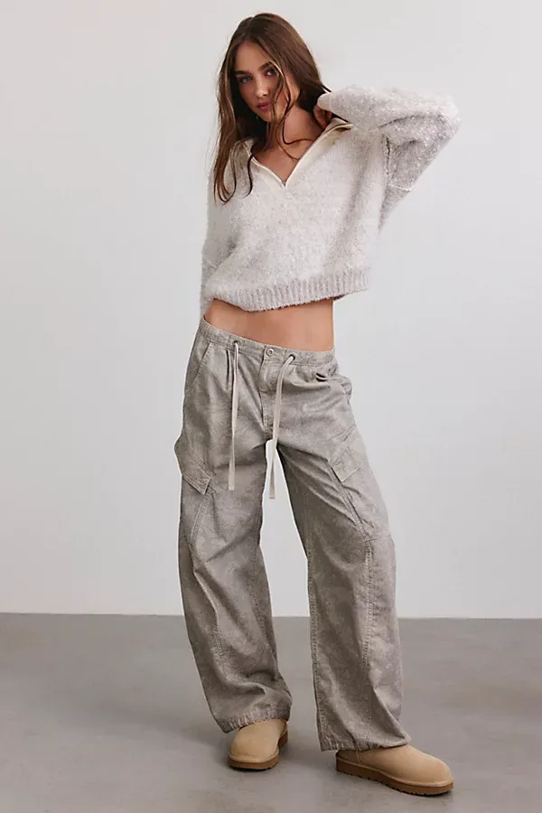 Buffy Fuzzy Knit Quarter Zip Funnel Neck Sweater by BDG