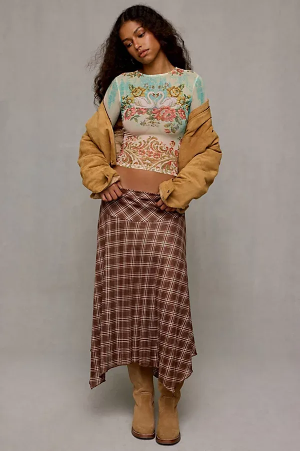 UO Rea Long Sleeve Sheer Mesh Baby Tee