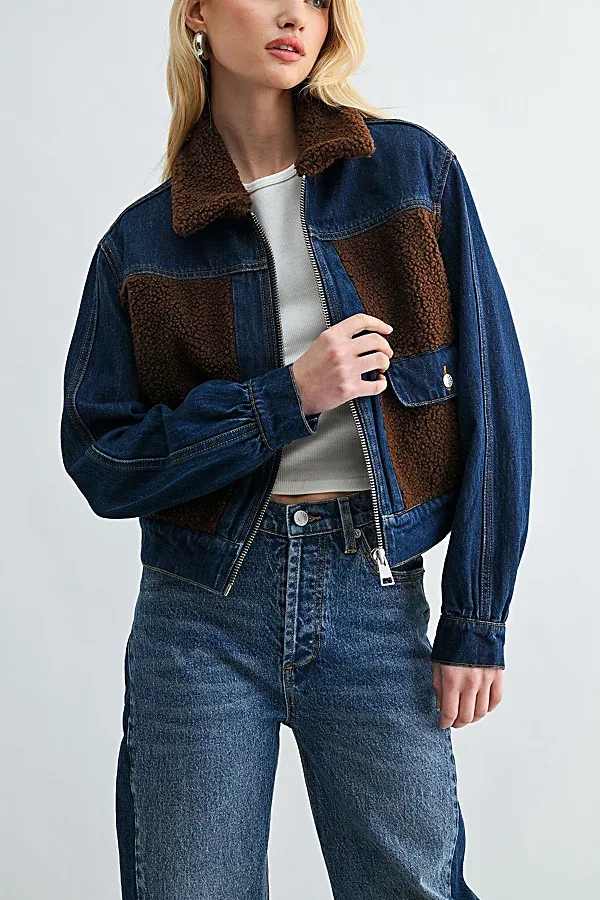 Two Tone Shearling Denim Jacket by Jemina Denim