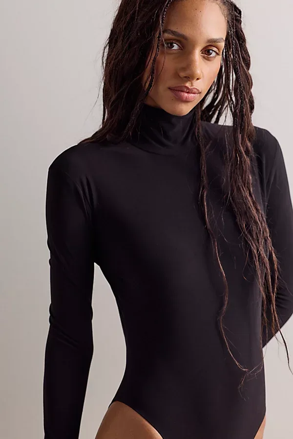 Norma Kamali Long Sleeve Turtle Open Back Bodysuit by Norma Kamali