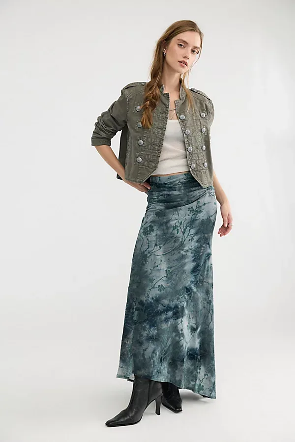 T. W.I. N. Burnout Mesh Ruched Skirt