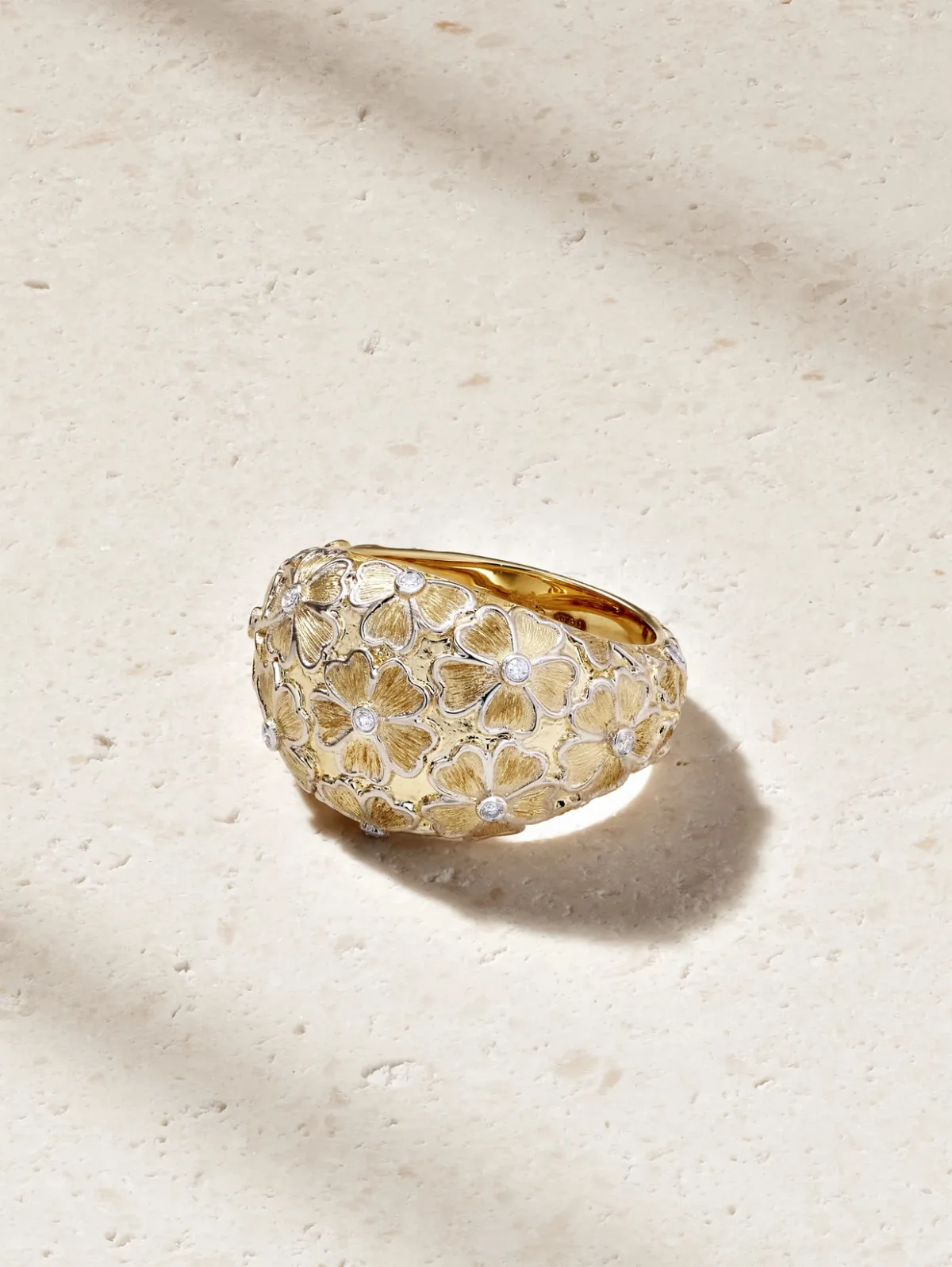 - Bague Dôme Fleurie 9-karat Yellow And White Gold Diamond Ring -