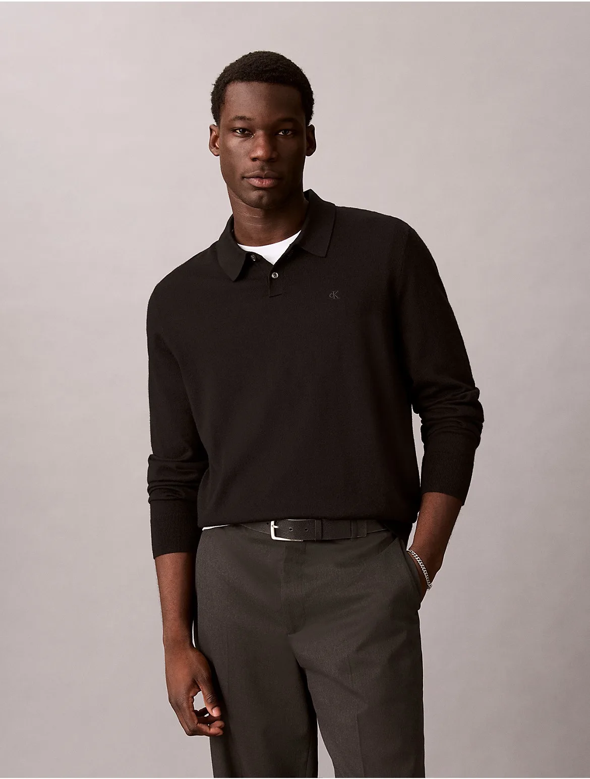 Extra Fine Merino Blend Polo Sweater by Calvin Klein