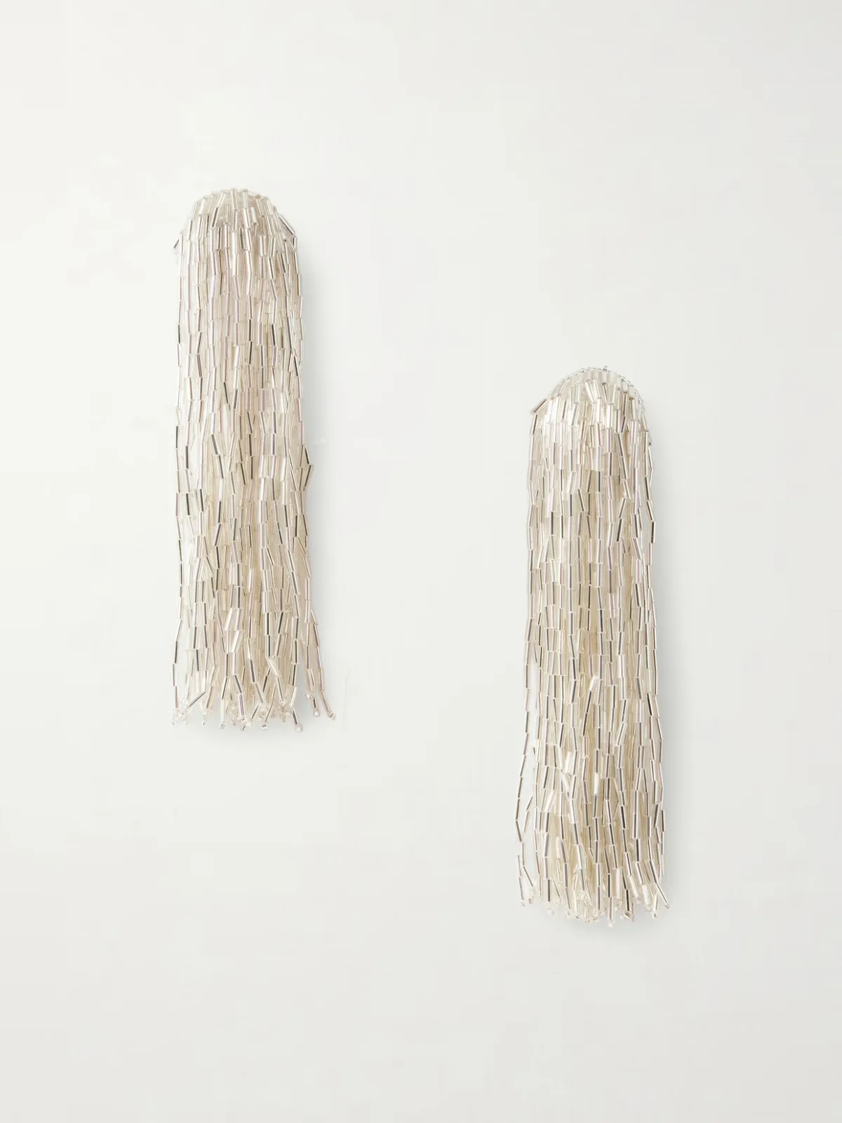 - Tassel Beaded Silver-tone Crystal Clip Earrings -