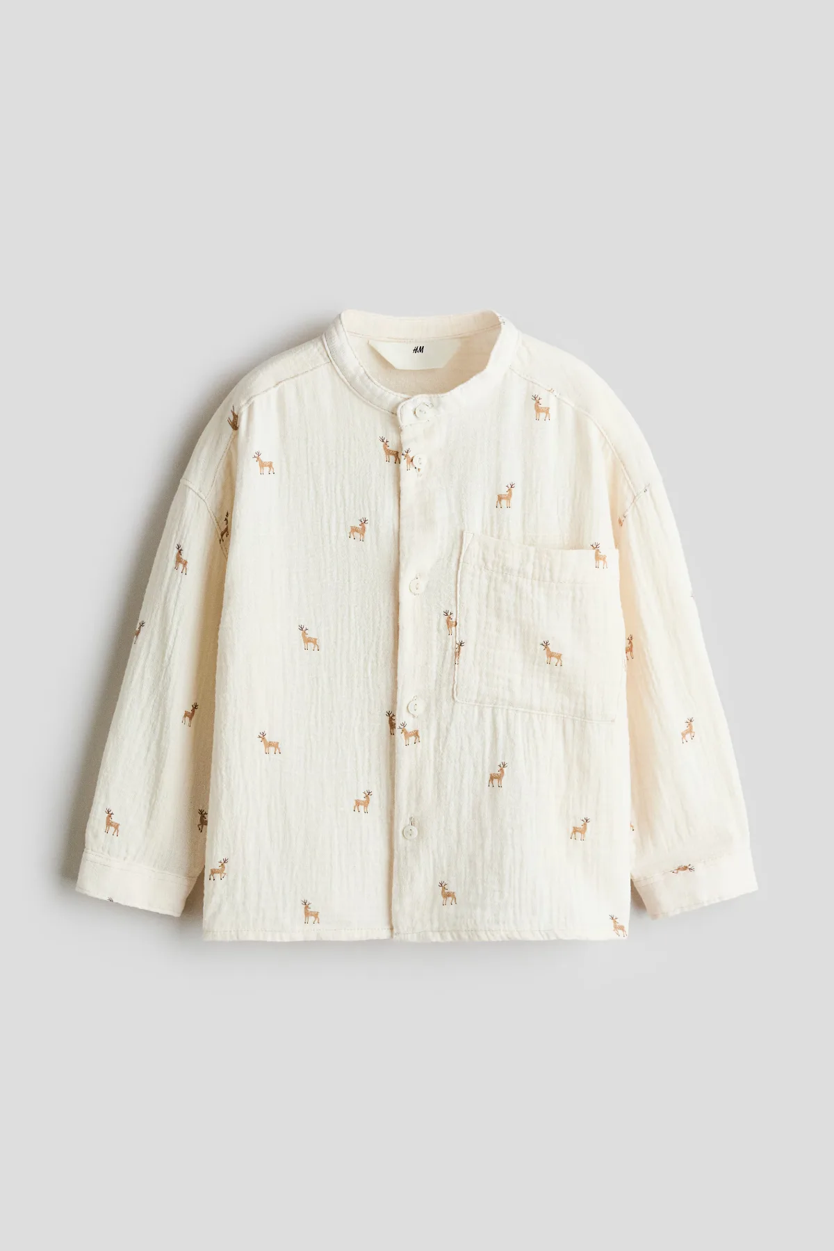 Printed Muslin Band-Collar Shirt by H&M