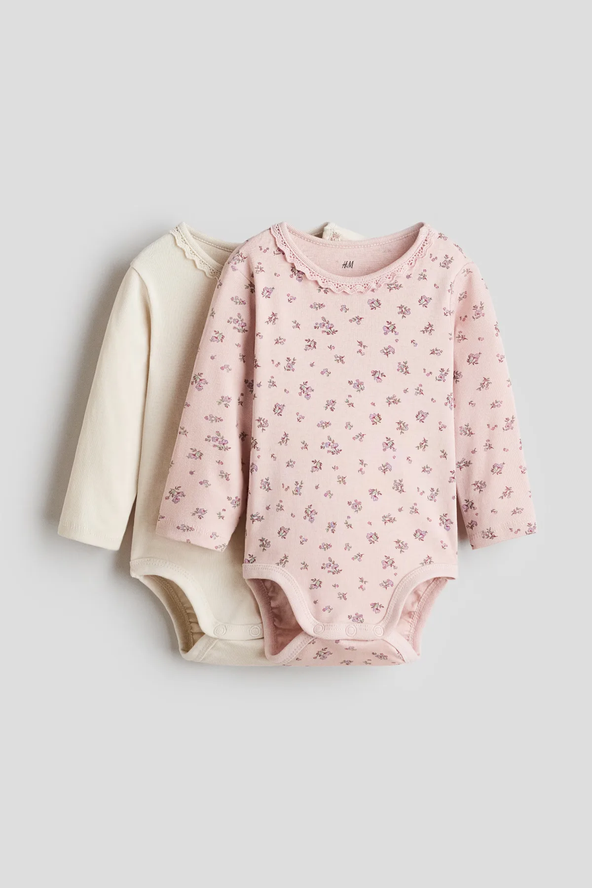 2-Pack Lace-Detail Cotton Bodysuits by H&M