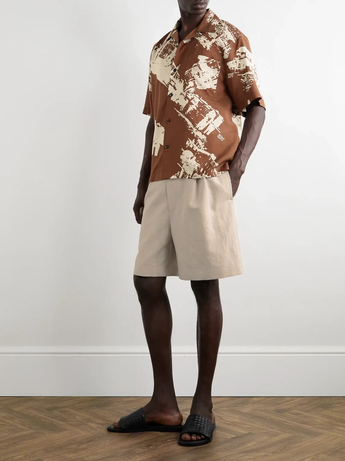 Convertible-Collar Printed Silk and Cotton-Blend Shantung Shirt