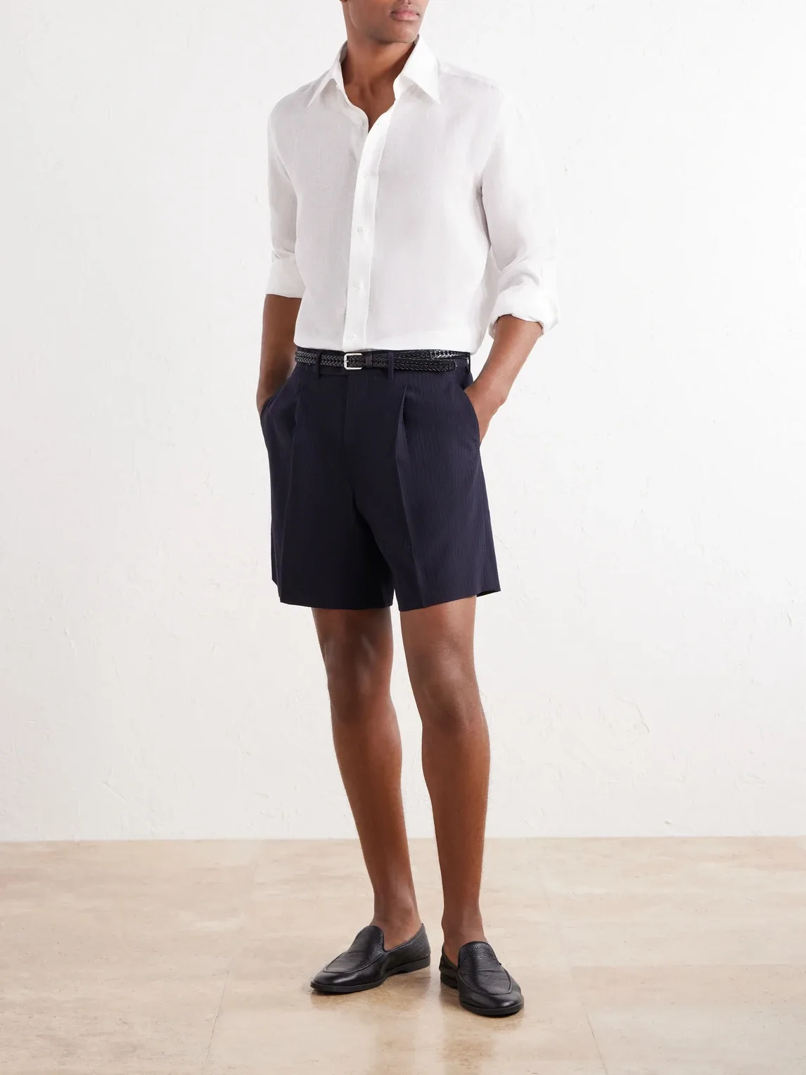 Linen Straight Point Collar Shirt by Thom Sweeney