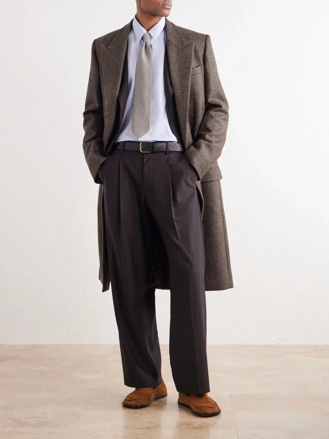 Checked Wool-Blend Twill Coat