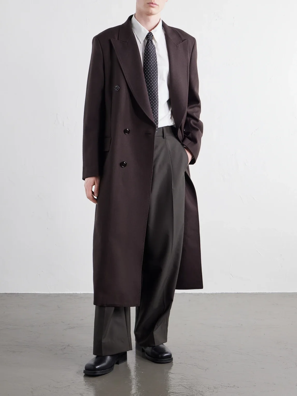 Extended Whale Double-Breasted Virgin Wool-Twill Coat