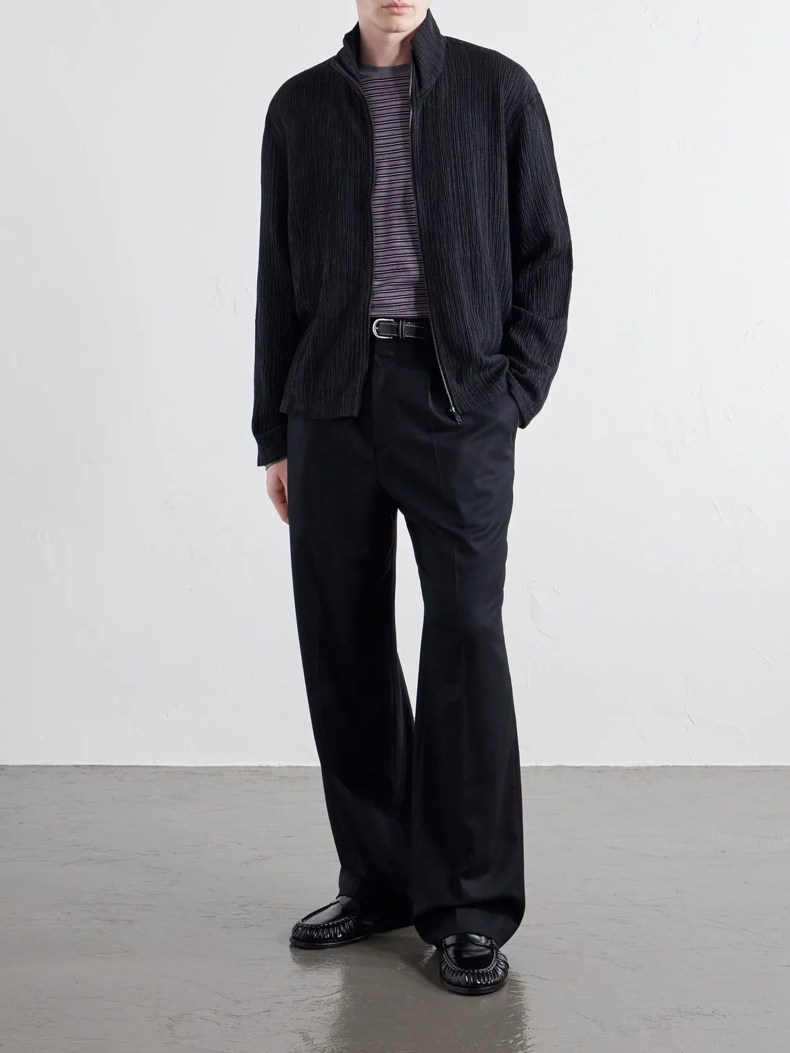 Shrunken Plissé-Jersey Zip-Up Cardigan by Our Legacy