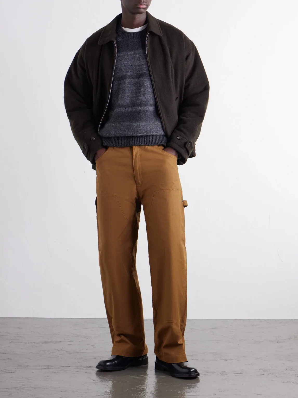 Wide-Leg Double-Knee Cotton-Canvas Trousers