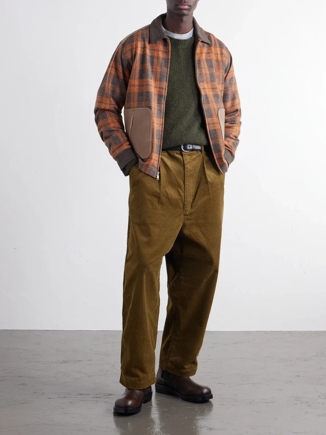 Checked Suede-Trimmed Wool-Flannel Blouson Jacket