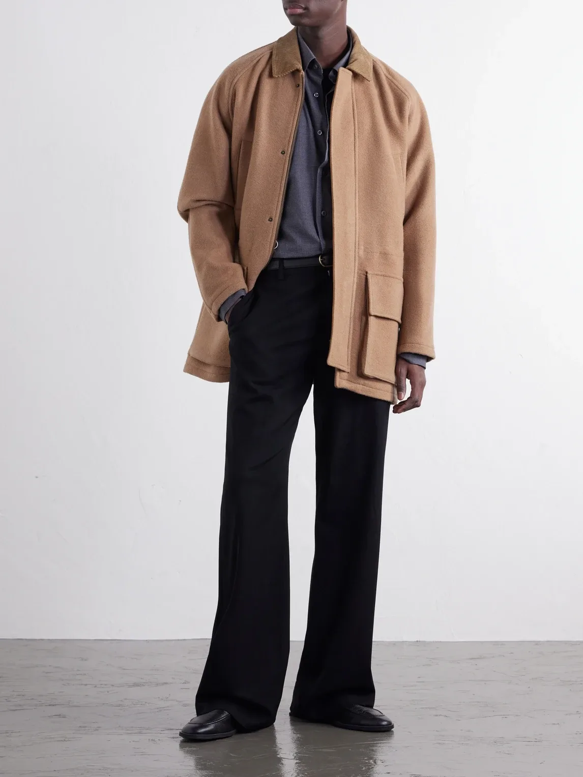 Panelled Corduroy-Trimmed Camel Hair Jacket