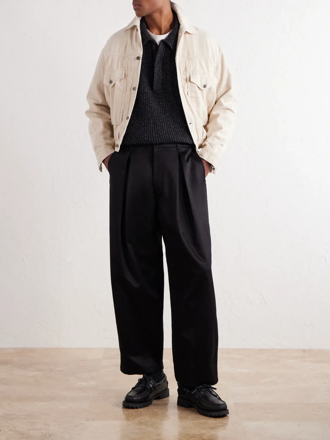 Ekusy Wide-Leg Pleated Cotton-Twill Trousers