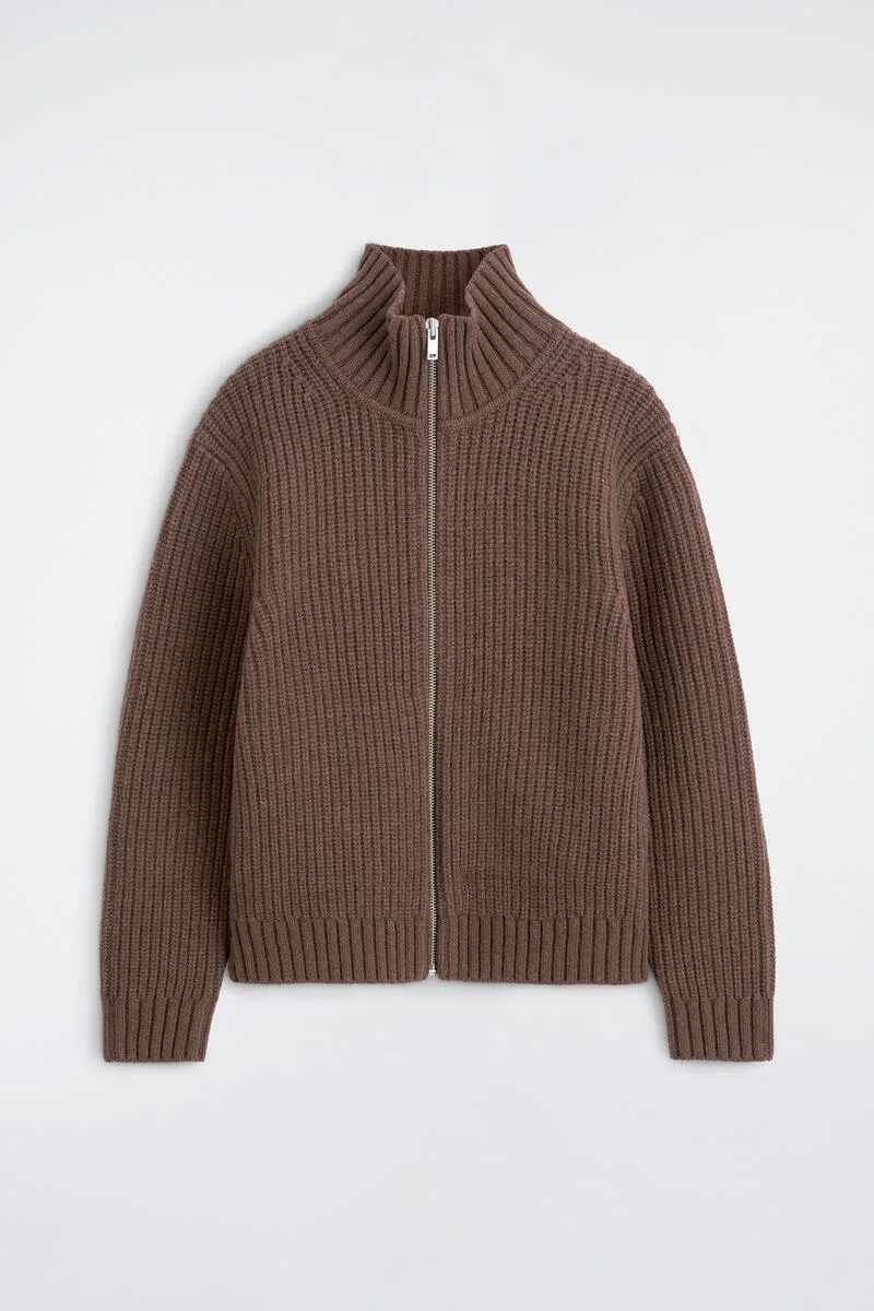 Mock-Neck Knitted Wool Jacket