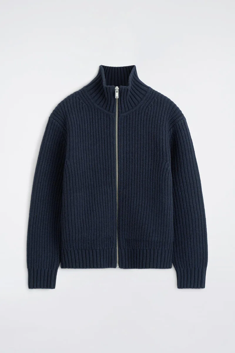 Mock-Neck Knitted Wool Jacket
