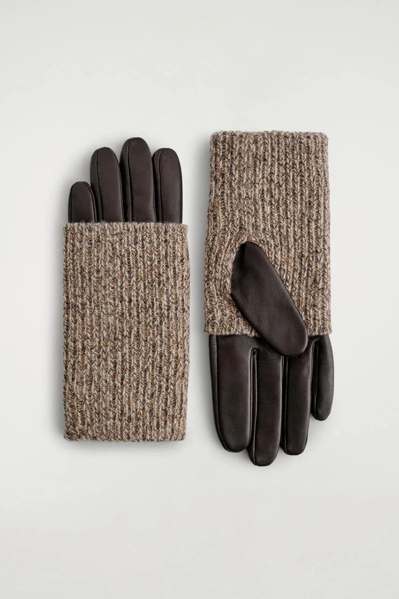 Knitted-Cuff Leather Gloves by COS