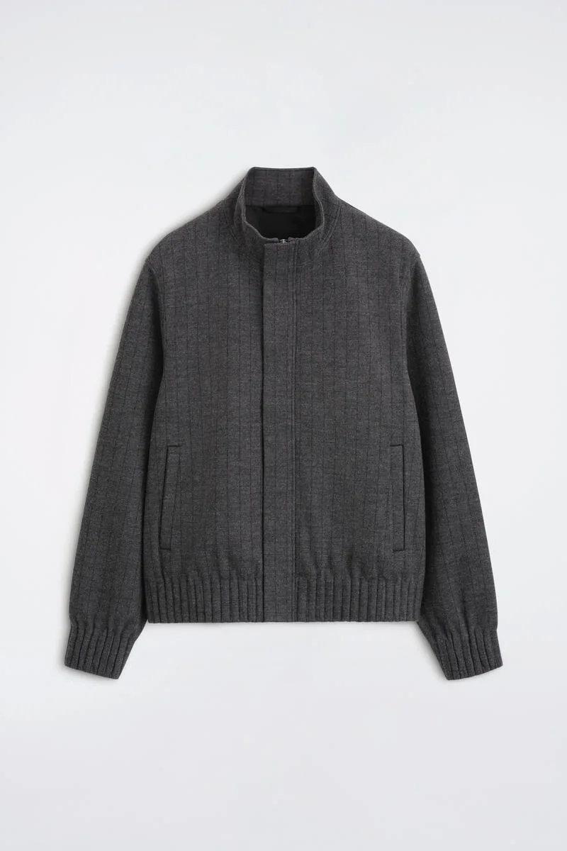 Pinstriped Bonded-Jersey Bomber Jacket