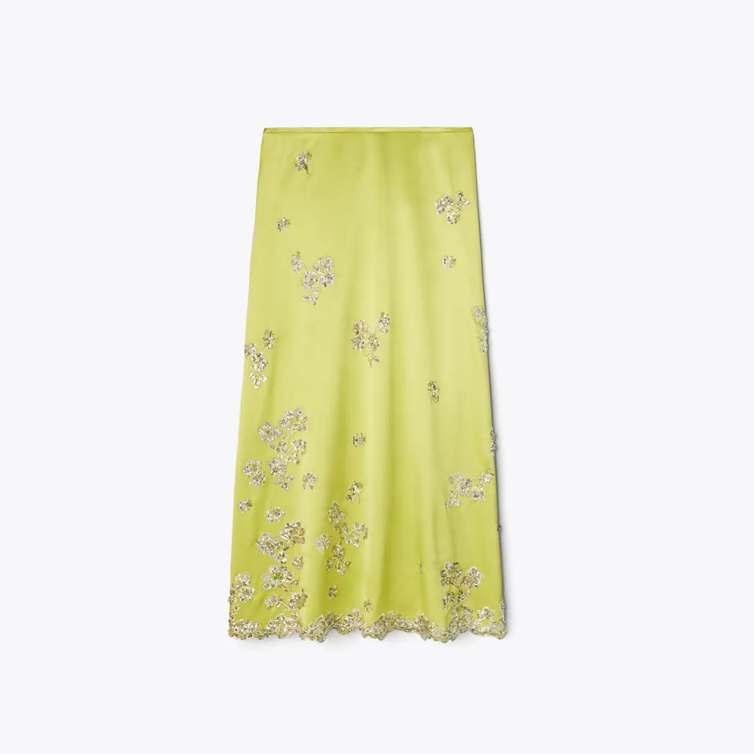 Embellished Silk Skirt by Tory Burch