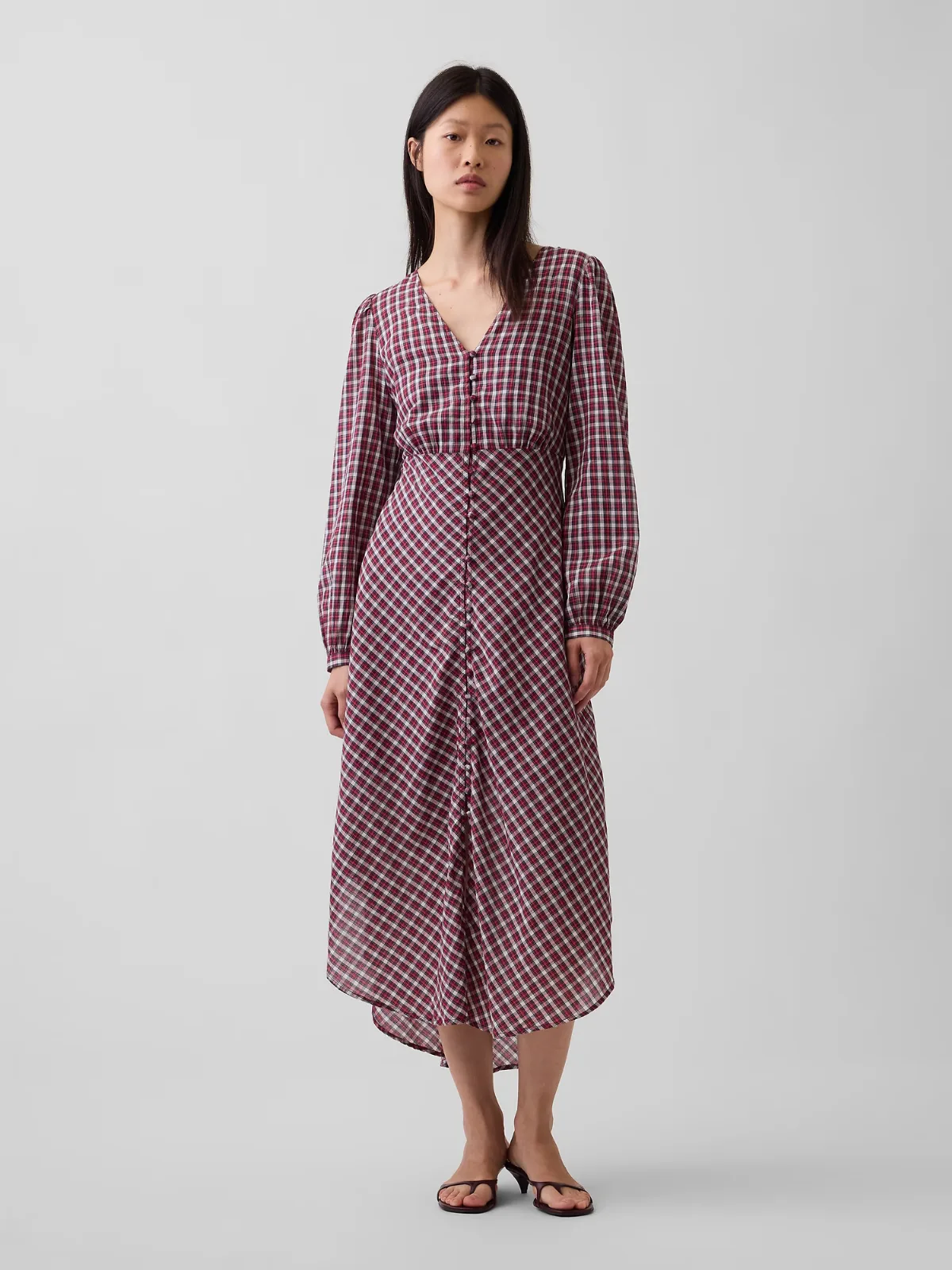 Voile Plaid Empire-Waist Maxi Dress