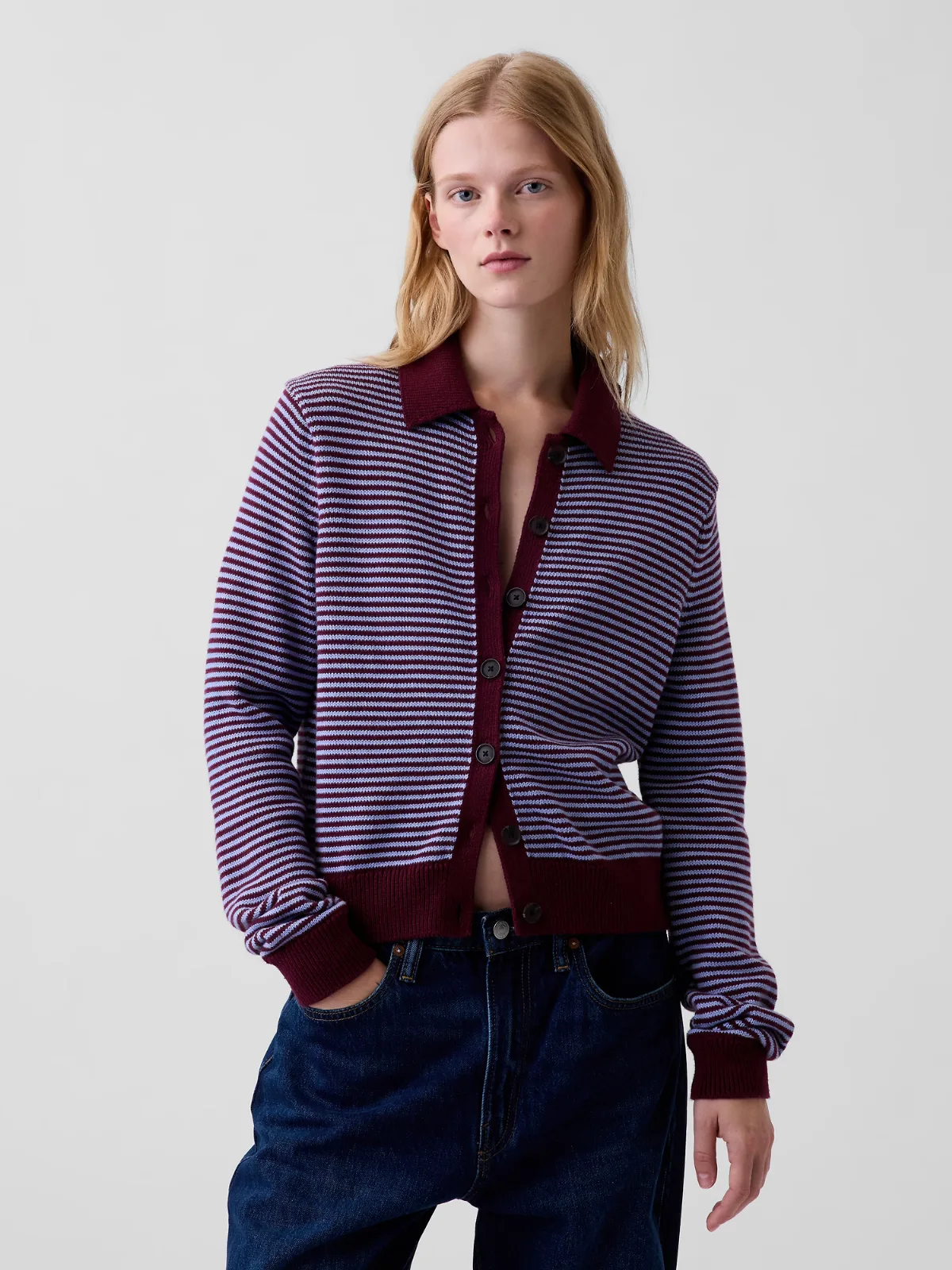 100% Cotton Polo Shirt Cardigan Sweater by Gap