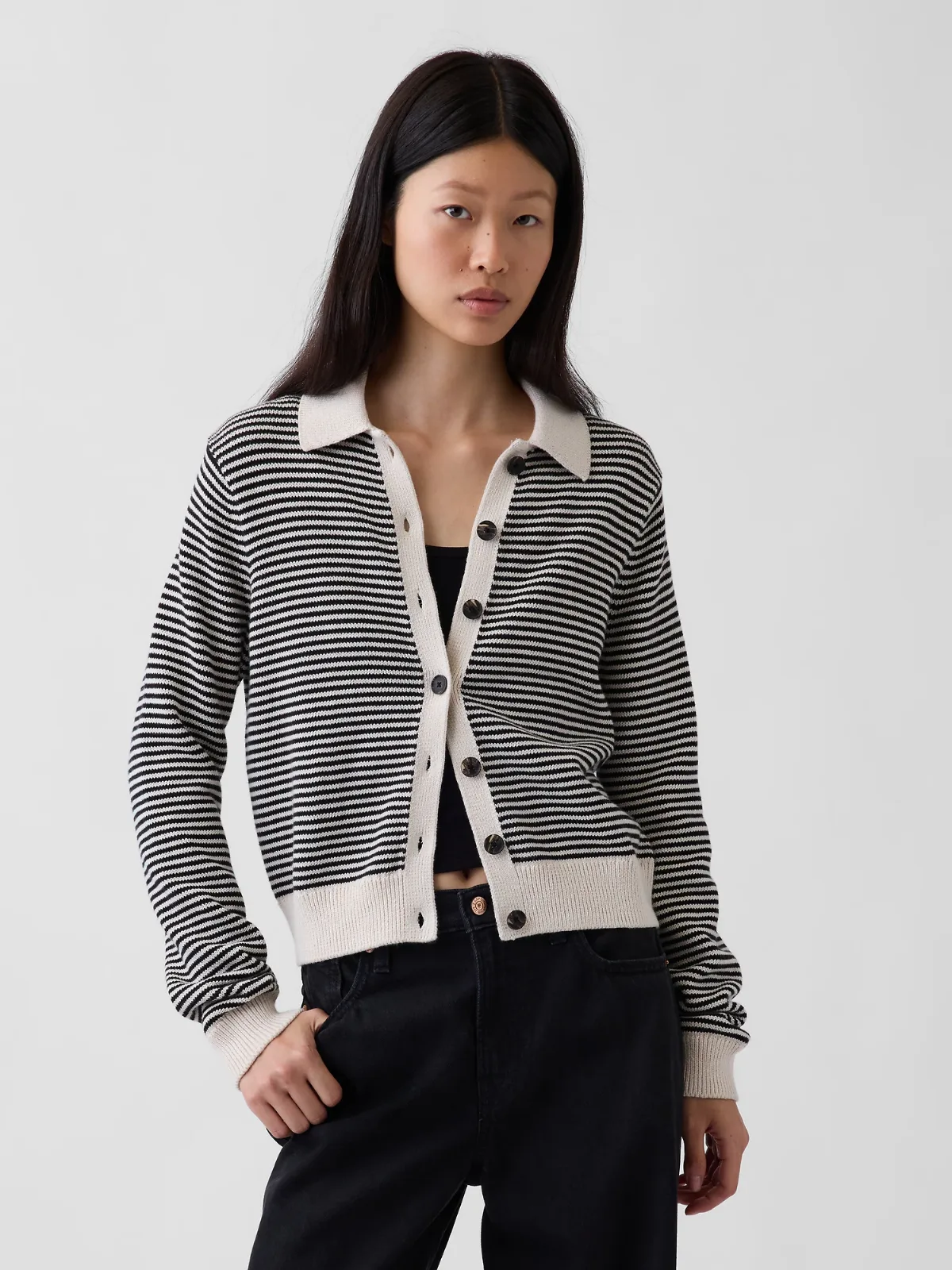 100% Cotton Polo Shirt Cardigan Sweater by Gap
