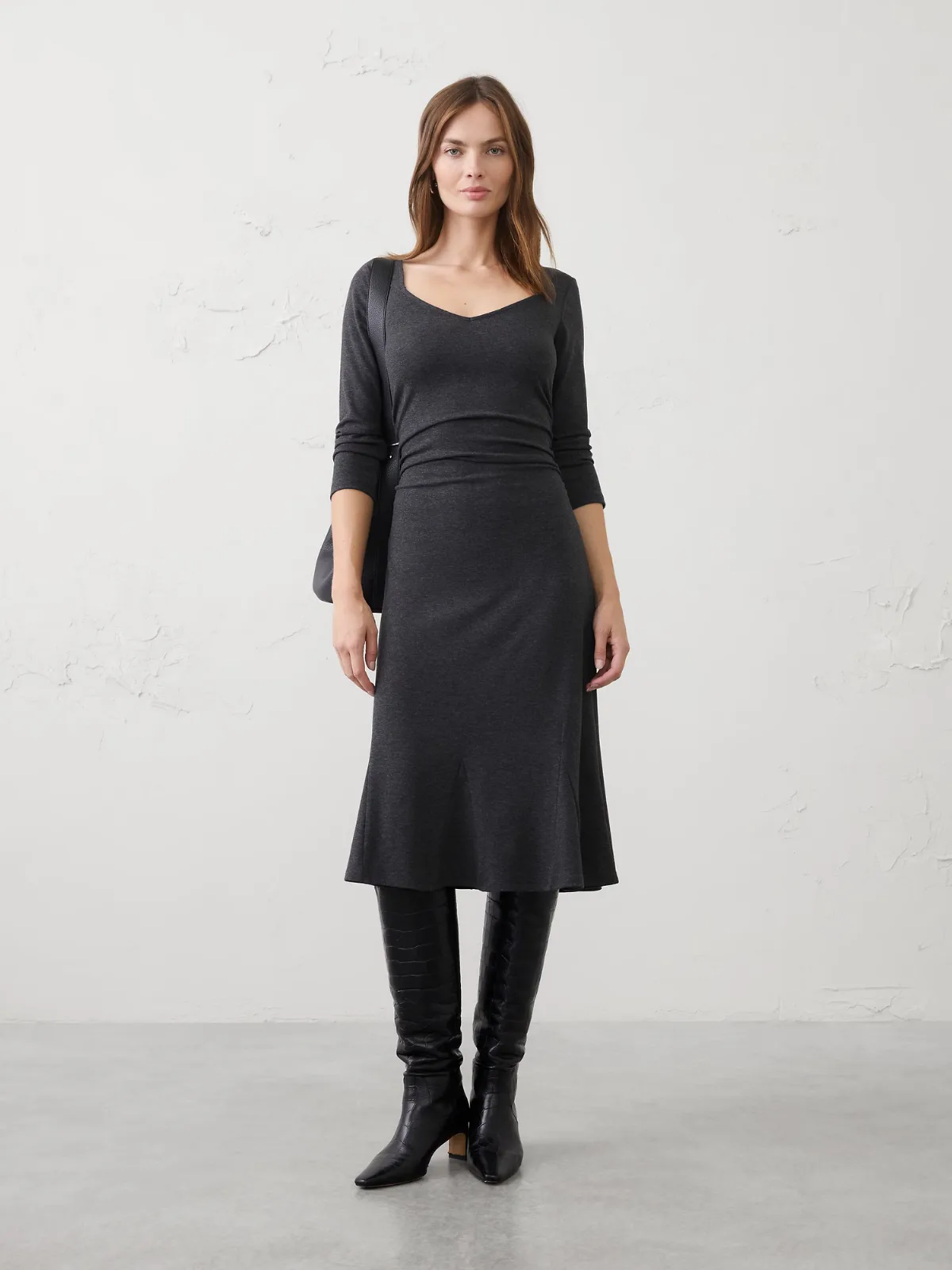 Cozy Rib Shirred Midi Dress by Banana Republic