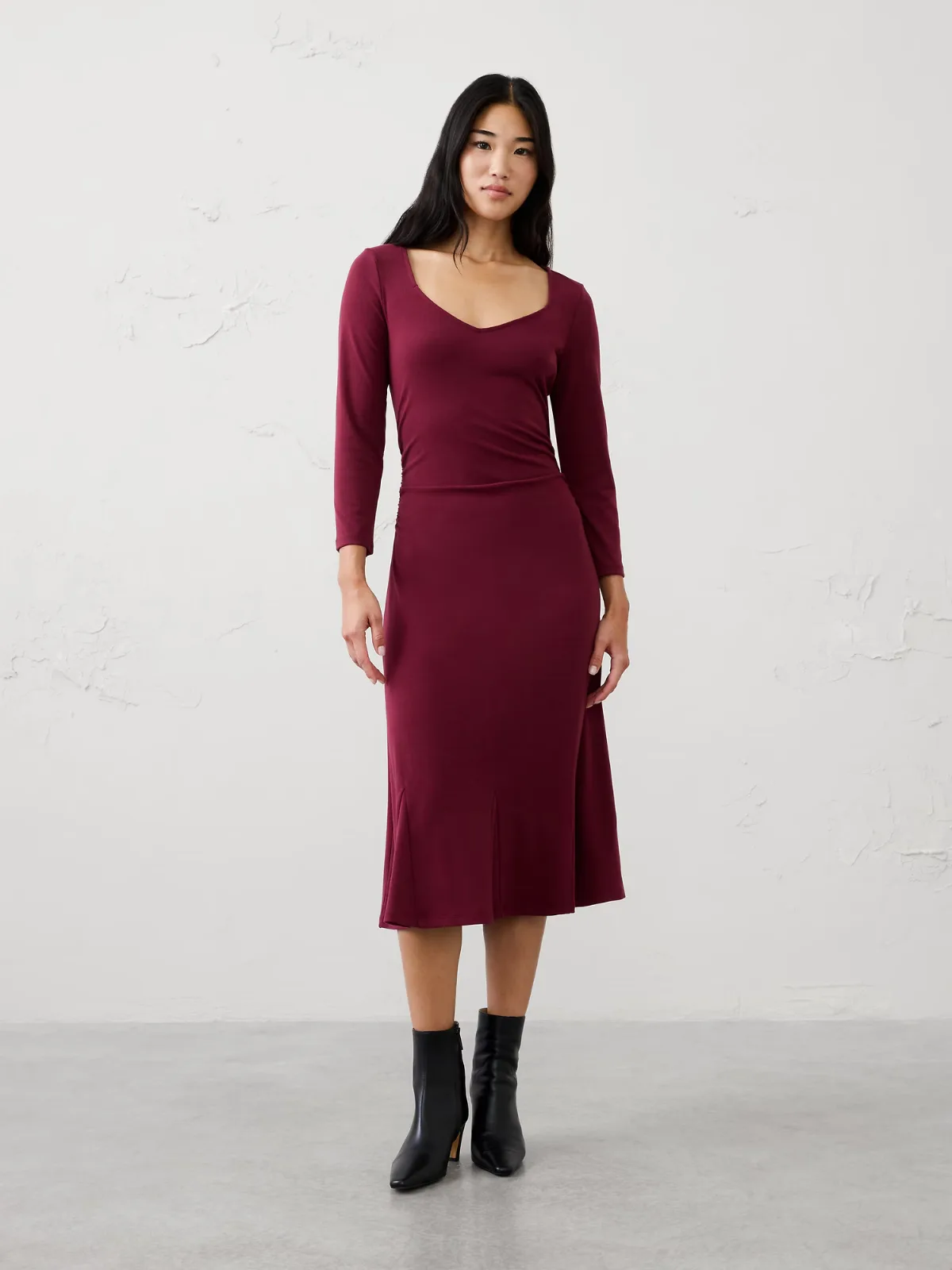 Cozy Rib Shirred Midi Dress