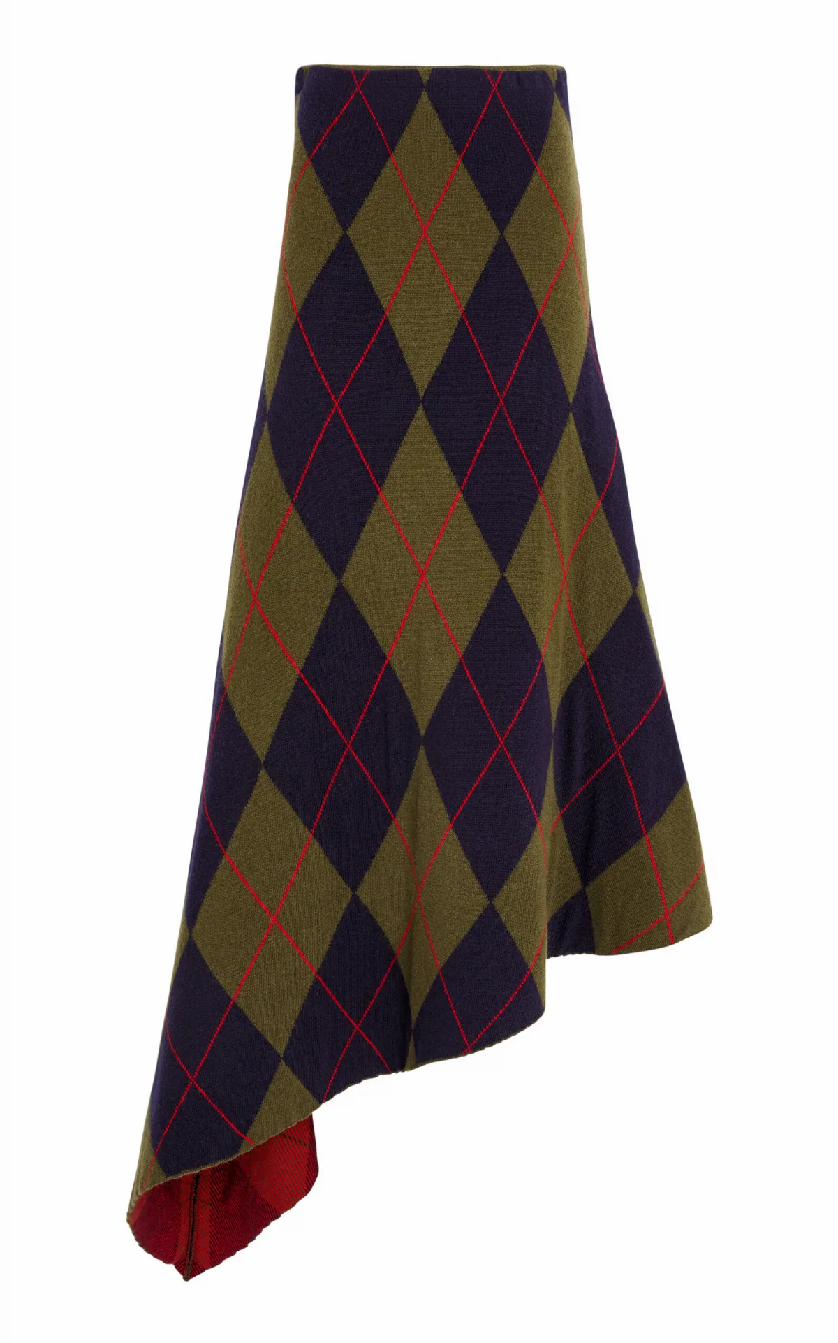 A.W.A.K.E. MODE Asymmetric Argyle Wool-Cashmere Maxi Skirt by Awake Mode