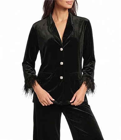Essie Stretch Velvet Notch Lapel Collar Long Sleeve Button-Front Blazer by Jude Connally