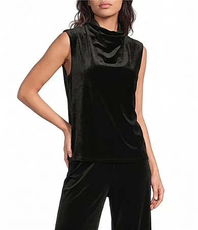Octavia Stretch Velvet Cowl Neck Sleeveless Top