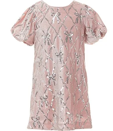 Long Sleeve Sequin Embellished Bow Motif Dress by Sara Sara