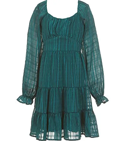Long Sleeve Metallic Shadow Stripe Dress by Allison & Kelly