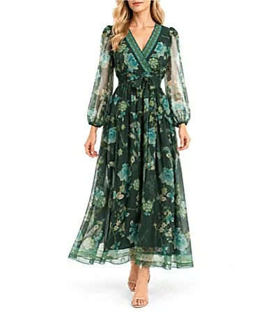 Border Print Faux Wrap Dress