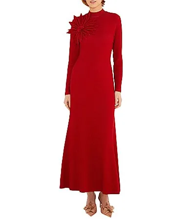Floral Applique Mock Neck Long Sleeve Crepe Jersey Maxi Dress by FARM Rio