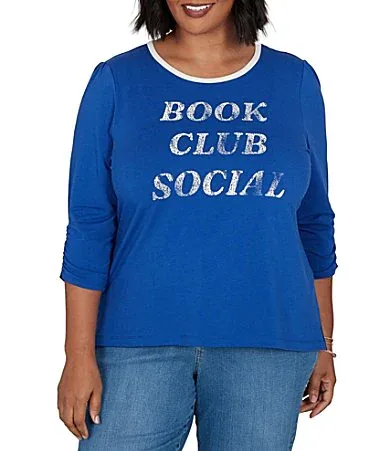 Knit Book Club Scoop Neck 34 Ruched Sleeve Tee by Ruby Rd