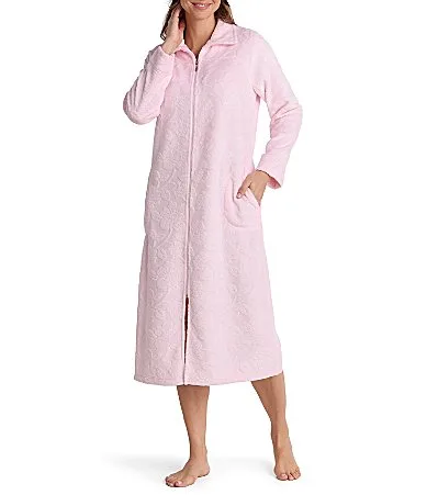 Solid Long Sleeve Funnel Neck Fleece French Terry Knit Long Zip Robe