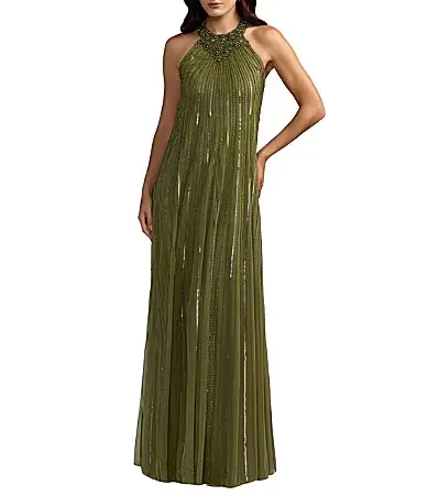 Mac Duggal Sleeveless Halter Neck Mesh Sequin Gown by M.A.C.