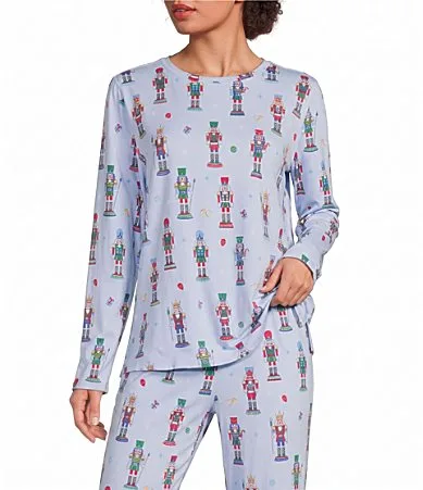 Nutcracker Print Knit Long Sleeve Crew Neck Coordinating Sleep Top by Sleep Sense