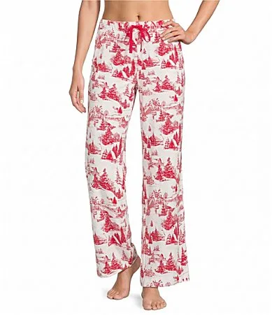 Winter Toile Print Knit Drawstring Coordinating Sleep Pants