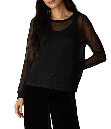 Sheer Crew Neck Long Sleeve Sweater by Eileen Fisher