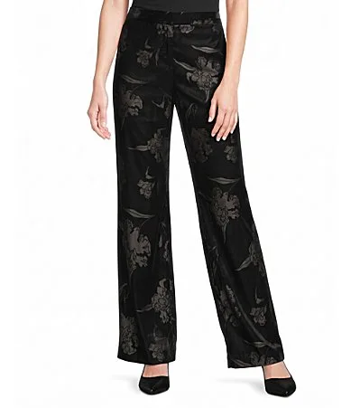 Velvet Floral Pattern Mid Waist Wide Leg Flat Front Pants by Karl Lagerfeld