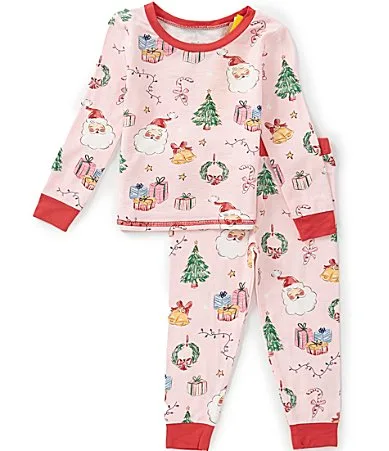 Long Sleeve Mixed Media Christmas Print Pajama Top & Matching Pajama Pants Set by Mud Pie