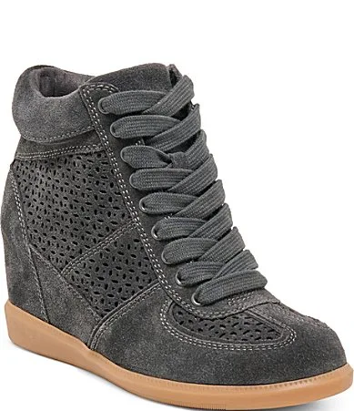 Irlah Suede Perforated High Top Wedge Sneakers