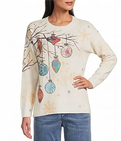 Holiday Print with Rhinestones Sweater by John Mark