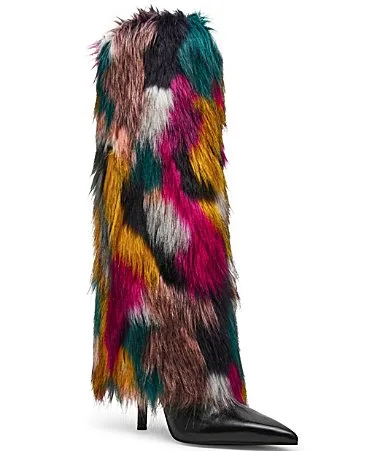 Icon Multicolor Faux Fur Fold Over Knee High Boots by Steve Madden
