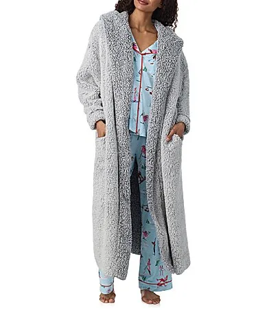 Shawl Collar Long Sleeve Open-Front Knit Long Robe by Room Service