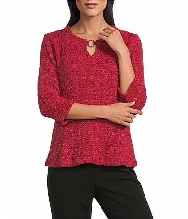 3/4 Sleeve V-Neck Keyhole Knit Top by Allison Daley