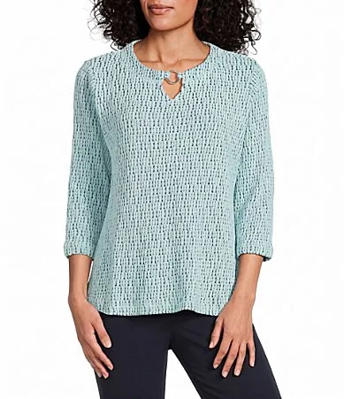 3/4 Sleeve V-Neck Keyhole Knit Top by Allison Daley